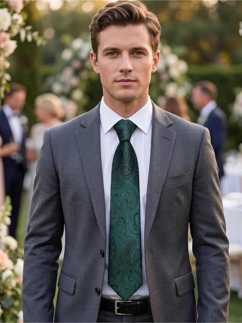 🆕Men's Green 100% Microfiber Paisley Jacquard Slim Formal Necktie For Wedding
